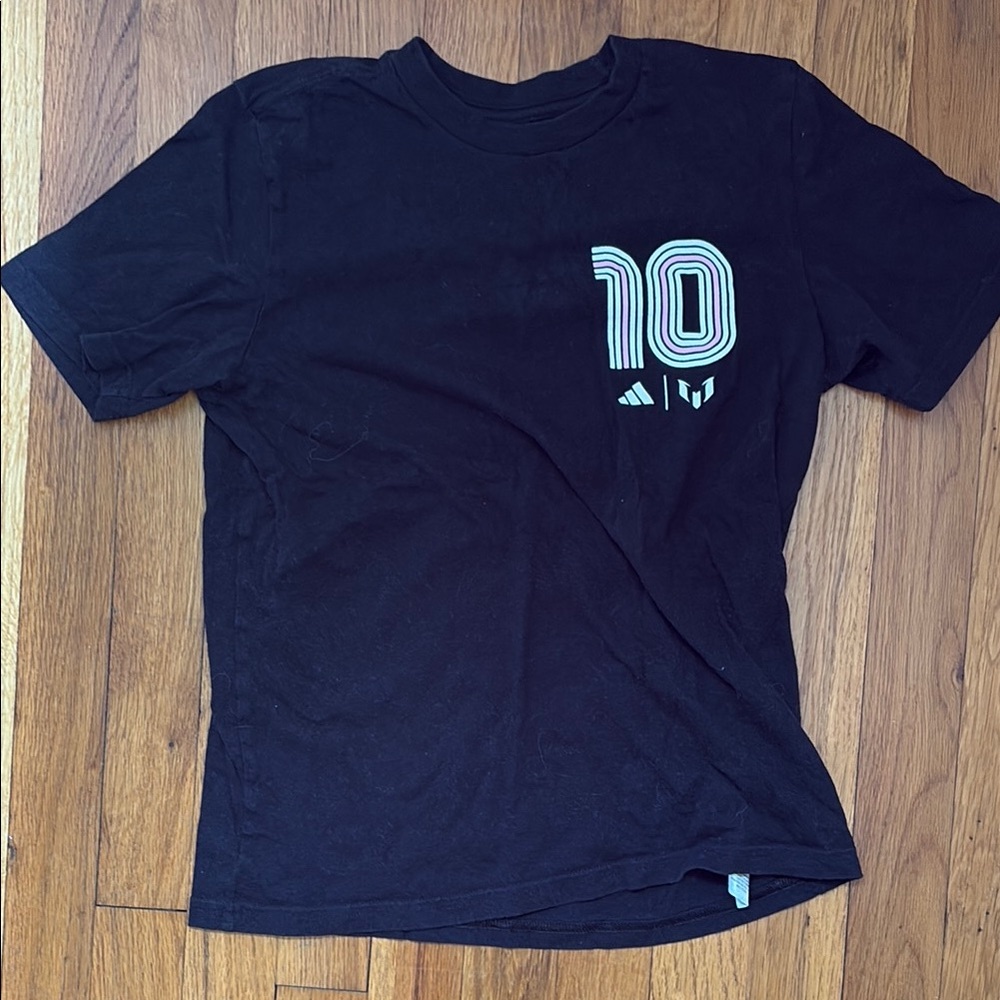 Messi Adidas Black Short Sleeve Tee with Graphic Design
